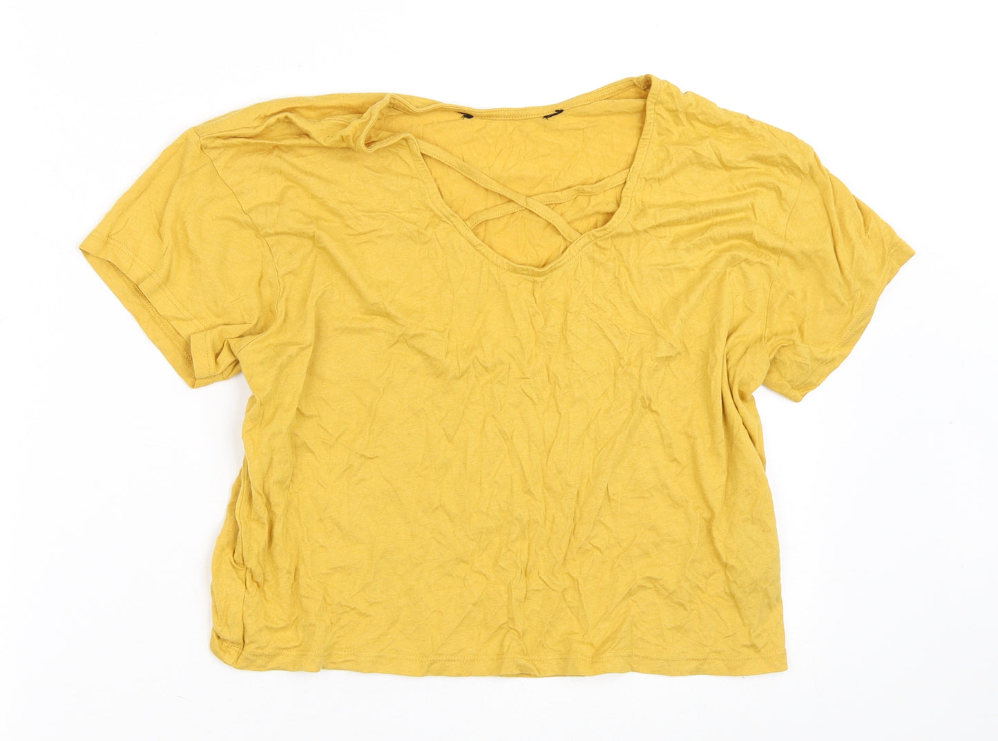 915 Generation Girls Yellow  Cotton Cropped T-Shirt Size 14-15 Years V-Neck