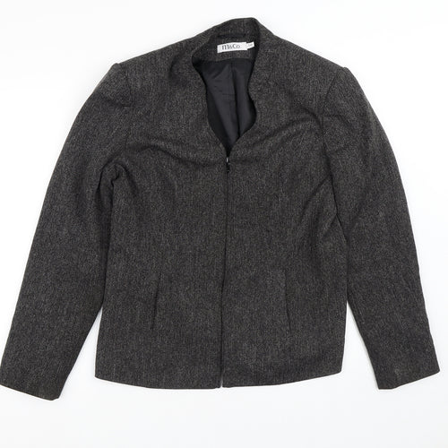 M&Co Womens Black Striped  Jacket Blazer Size 16  Zip