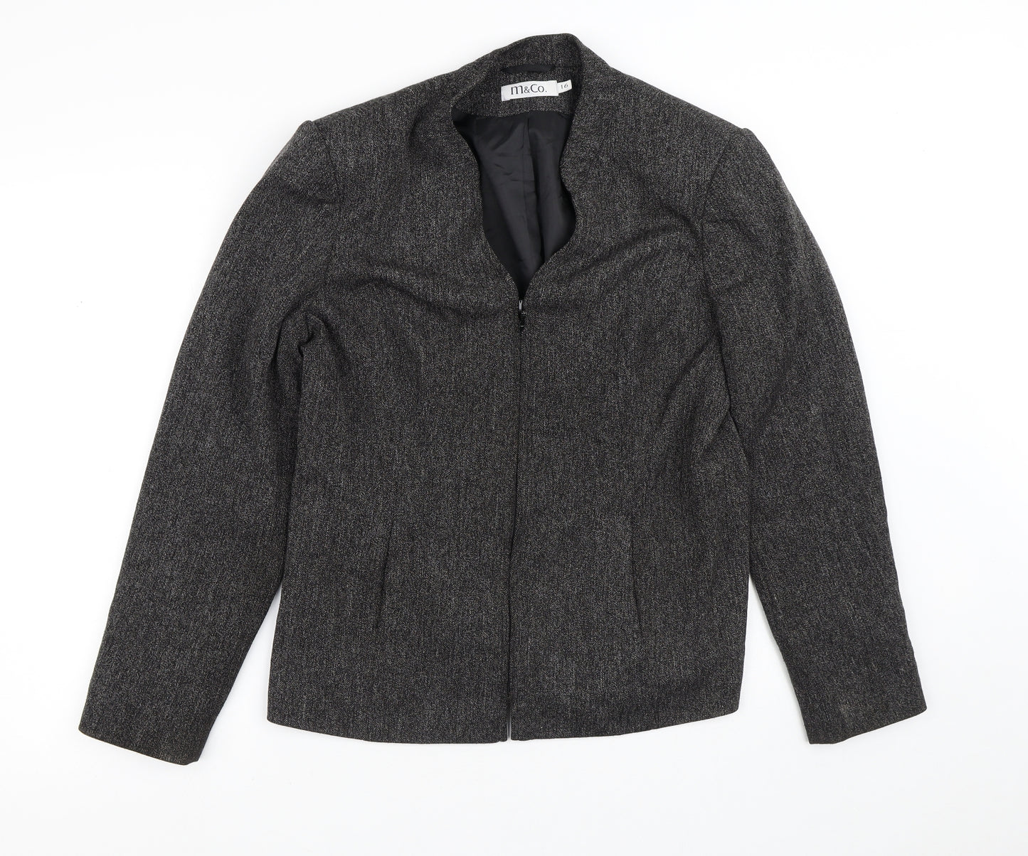 M&Co Womens Black Striped  Jacket Blazer Size 16  Zip