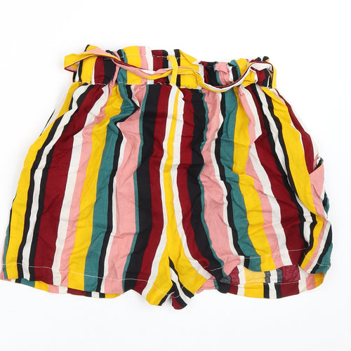 Primark Womens Multicoloured Striped Viscose Paperbag Shorts Size 8 L5 in Regular Tie