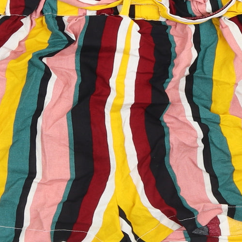 Primark Womens Multicoloured Striped Viscose Paperbag Shorts Size 8 L5 in Regular Tie