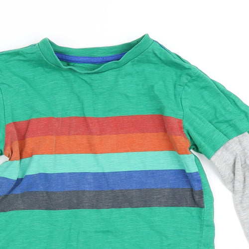 NEXT Boys Green Striped Cotton Basic Casual Size 2-3 Years Crew Neck