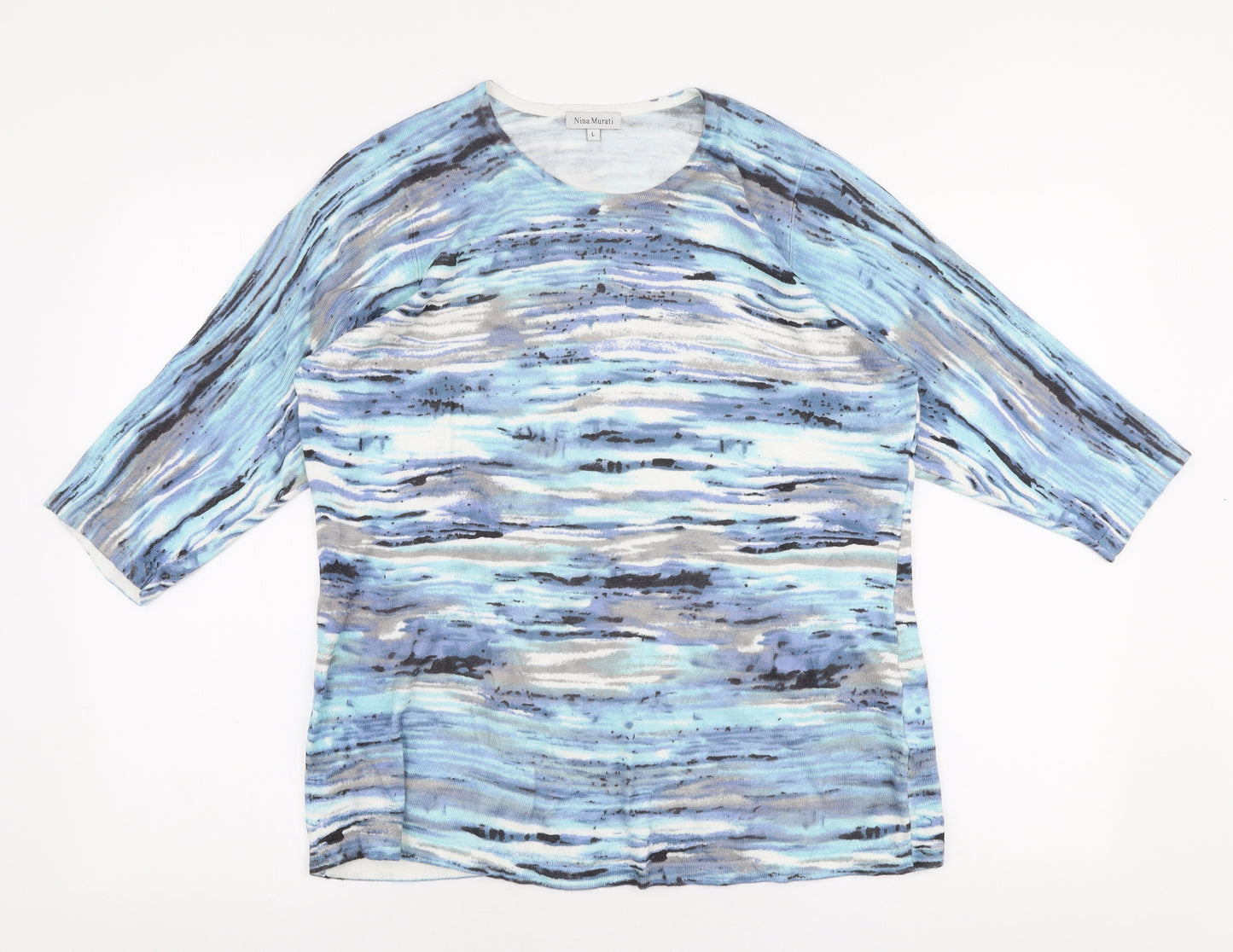 Nina Murati Womens Blue Round Neck  Viscose Pullover Jumper Size L