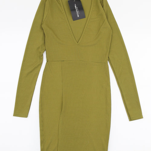 PRETTYLITTLETHING Womens Green  Polyester Bodycon  Size 8  V-Neck Pullover