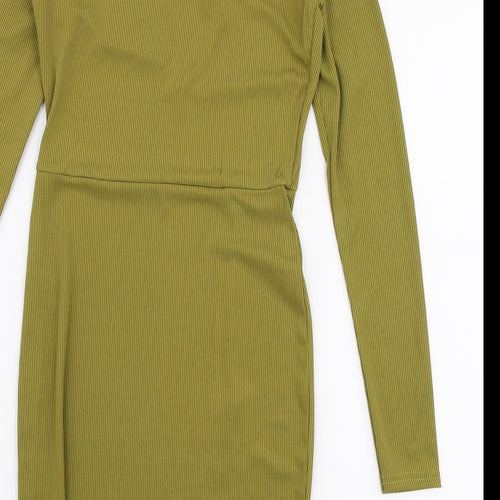 PRETTYLITTLETHING Womens Green  Polyester Bodycon  Size 8  V-Neck Pullover