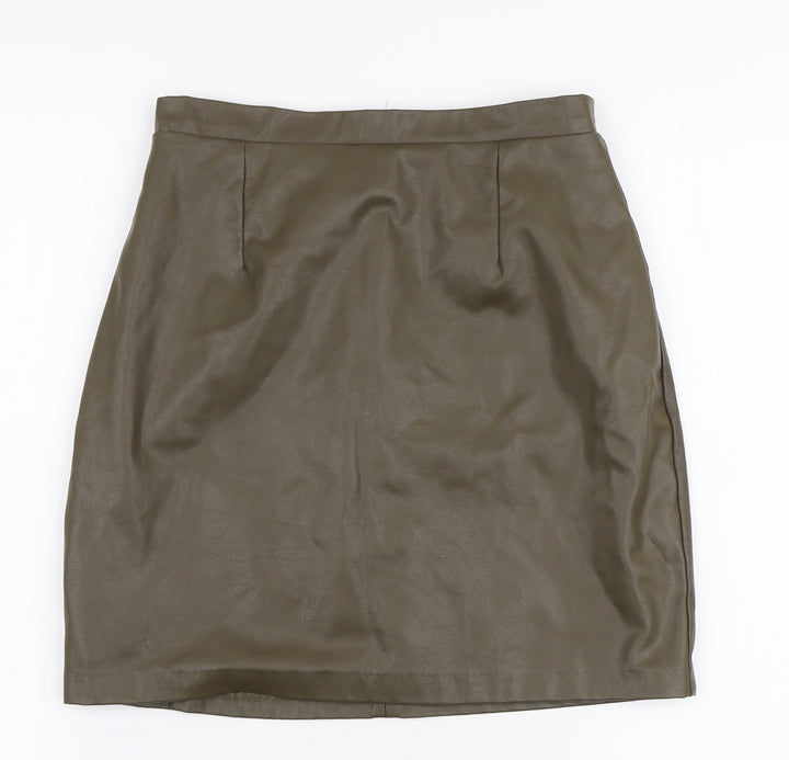 River Island Womens Green Polyester A-Line Skirt Size 8 Zip