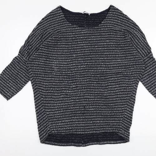 Apricot Womens Blue V-Neck Striped Acrylic Pullover Jumper Size S