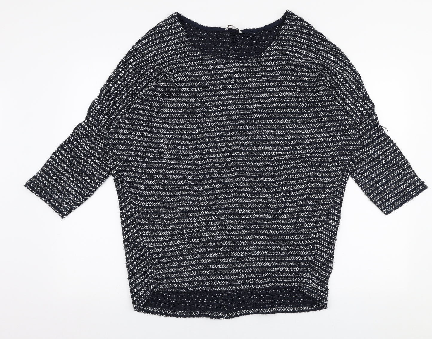 Apricot Womens Blue V-Neck Striped Acrylic Pullover Jumper Size S