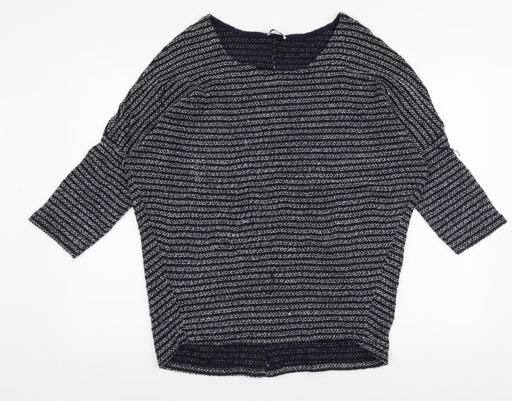 Apricot Womens Blue V-Neck Striped Acrylic Pullover Jumper Size S