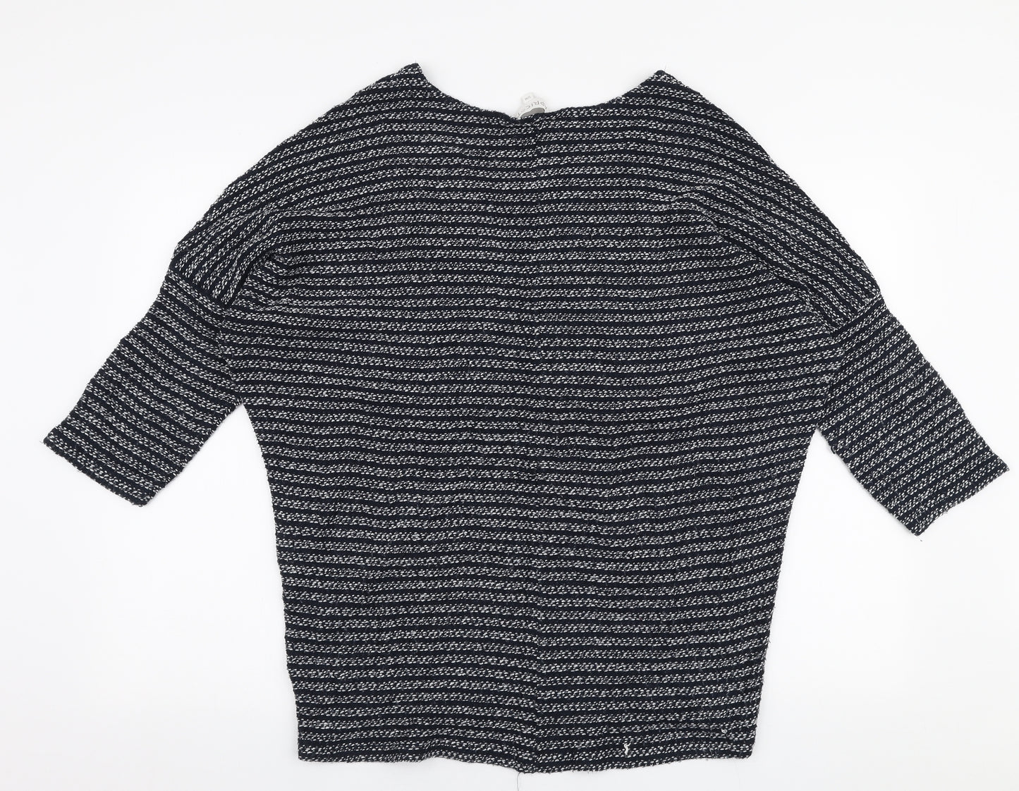 Apricot Womens Blue V-Neck Striped Acrylic Pullover Jumper Size S