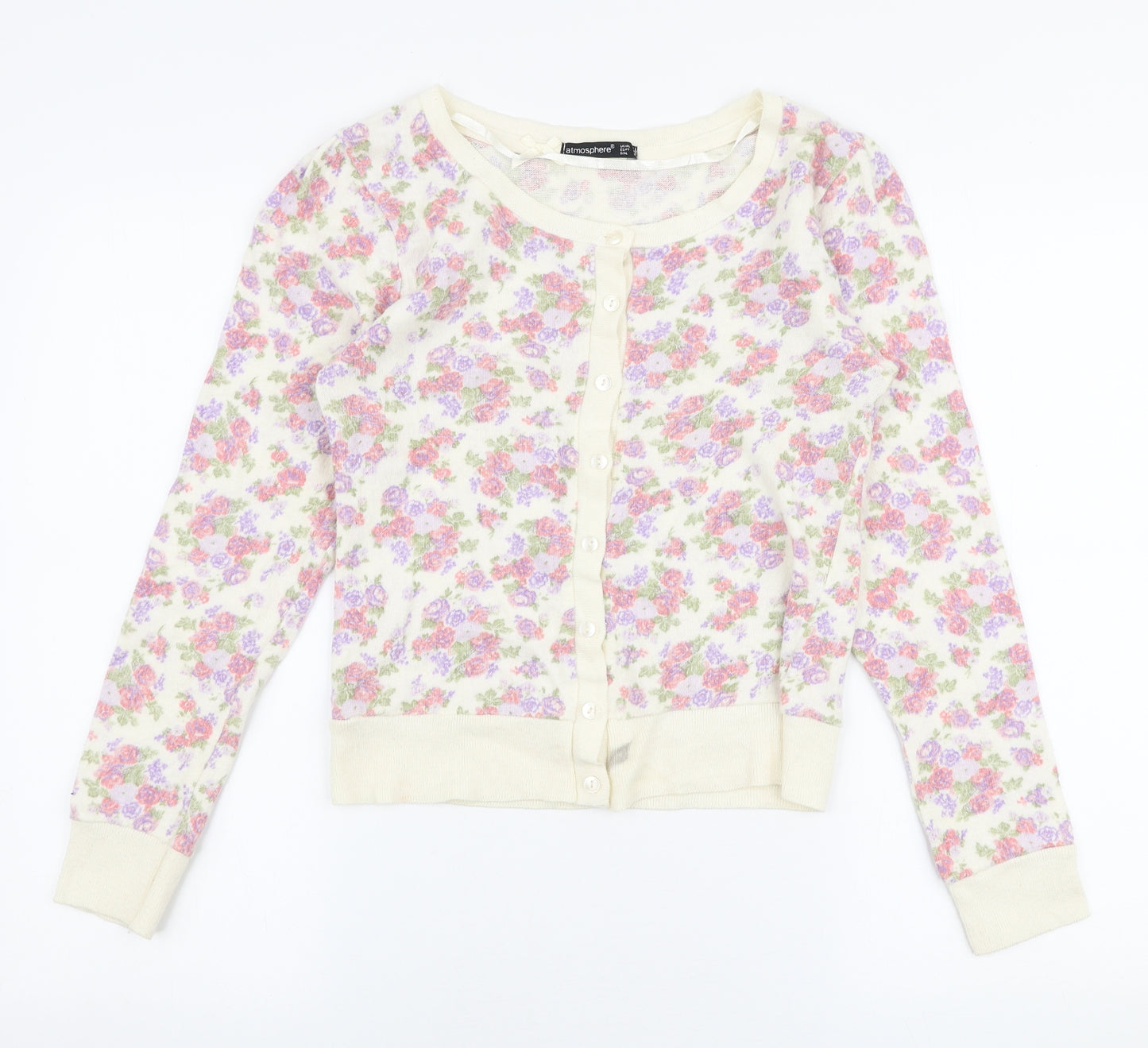 Atmosphere Womens Multicoloured Round Neck Floral Cotton Cardigan Jumper Size 12