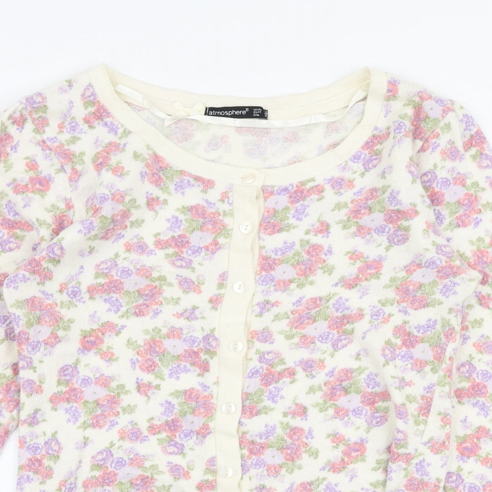 Atmosphere Womens Multicoloured Round Neck Floral Cotton Cardigan Jumper Size 12