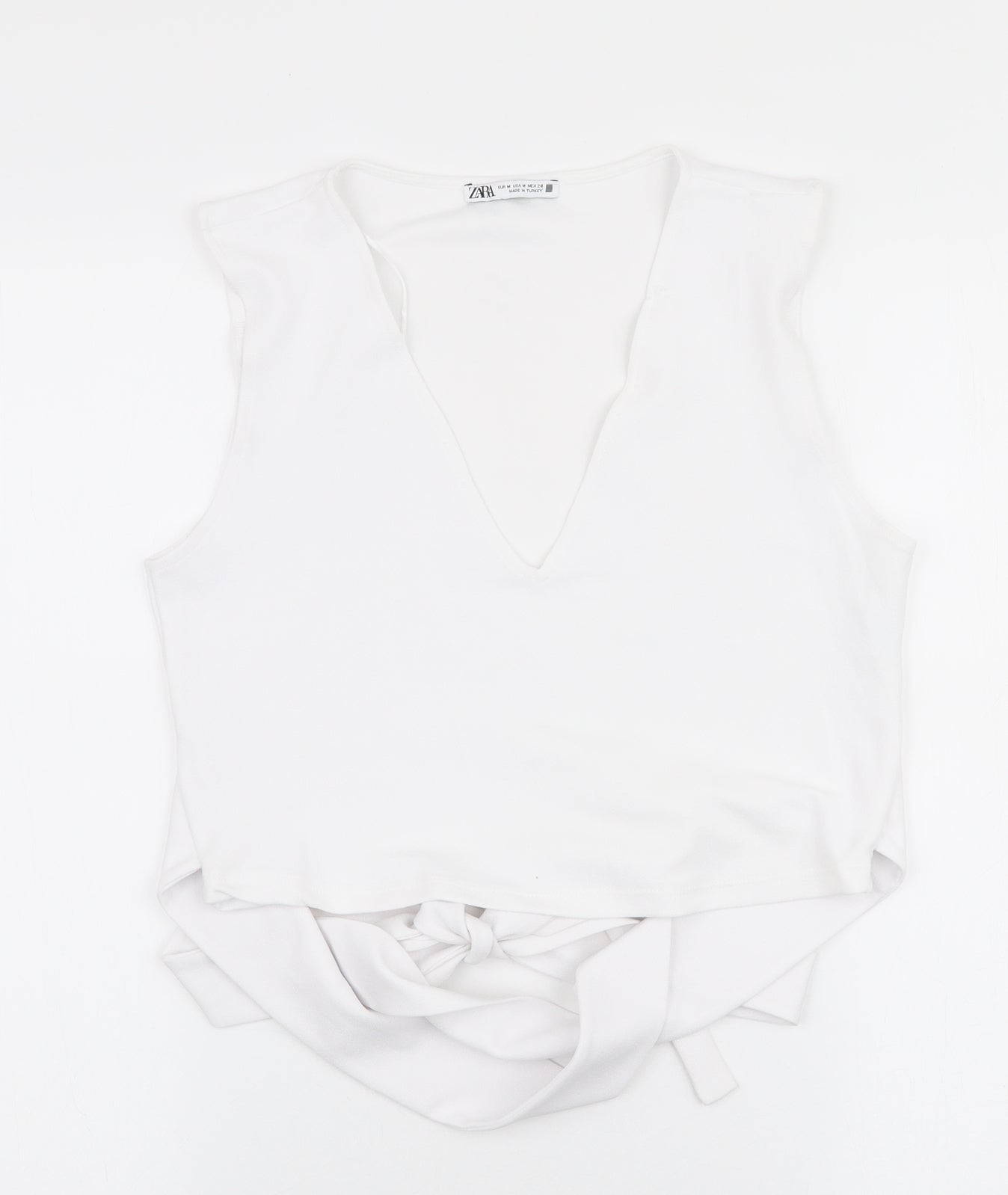 Zara Womens White  Polyester Cropped Blouse Size M V-Neck