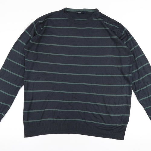 James Pringle Mens Blue Round Neck Striped Acrylic Pullover Jumper Size L
