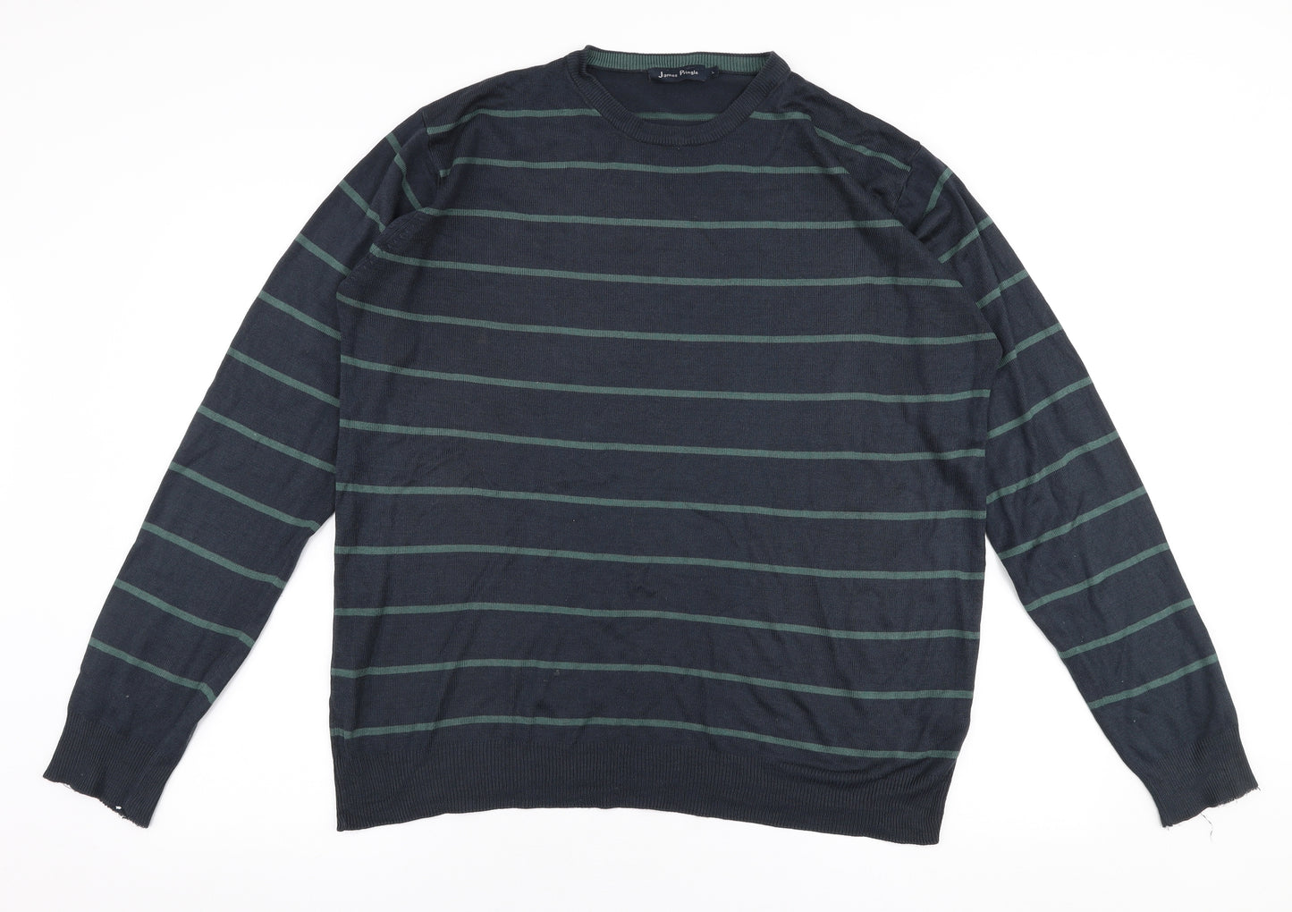James Pringle Mens Blue Round Neck Striped Acrylic Pullover Jumper Size L