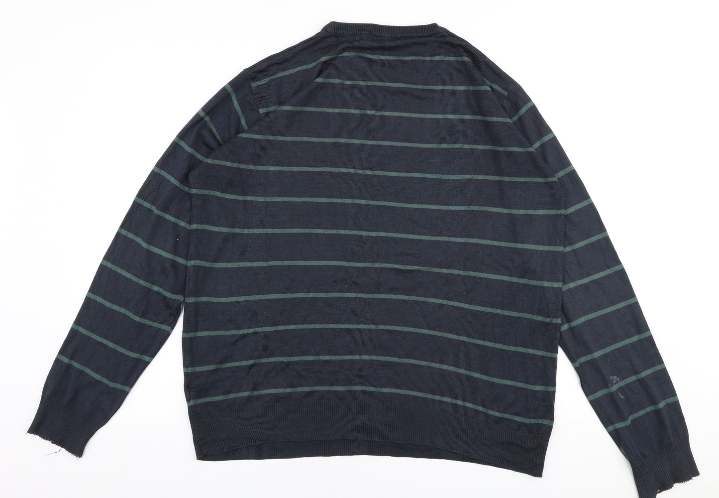 James Pringle Mens Blue Round Neck Striped Acrylic Pullover Jumper Size L