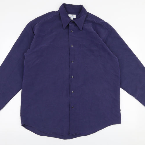 Tesco Mens Blue  Polyester  Button-Up Size M Collared Button