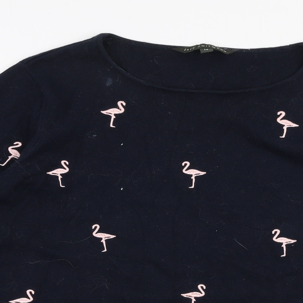 Bonmarche Womens Blue Round Neck  100% Cotton Pullover Jumper Size 14