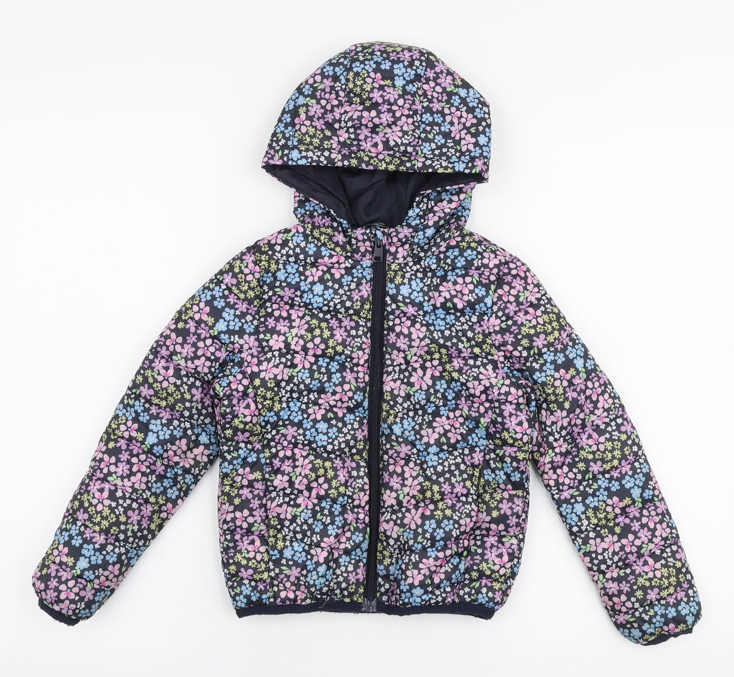 Primark Girls Multicoloured Floral  Puffer Jacket Coat Size 5-6 Years  Zip