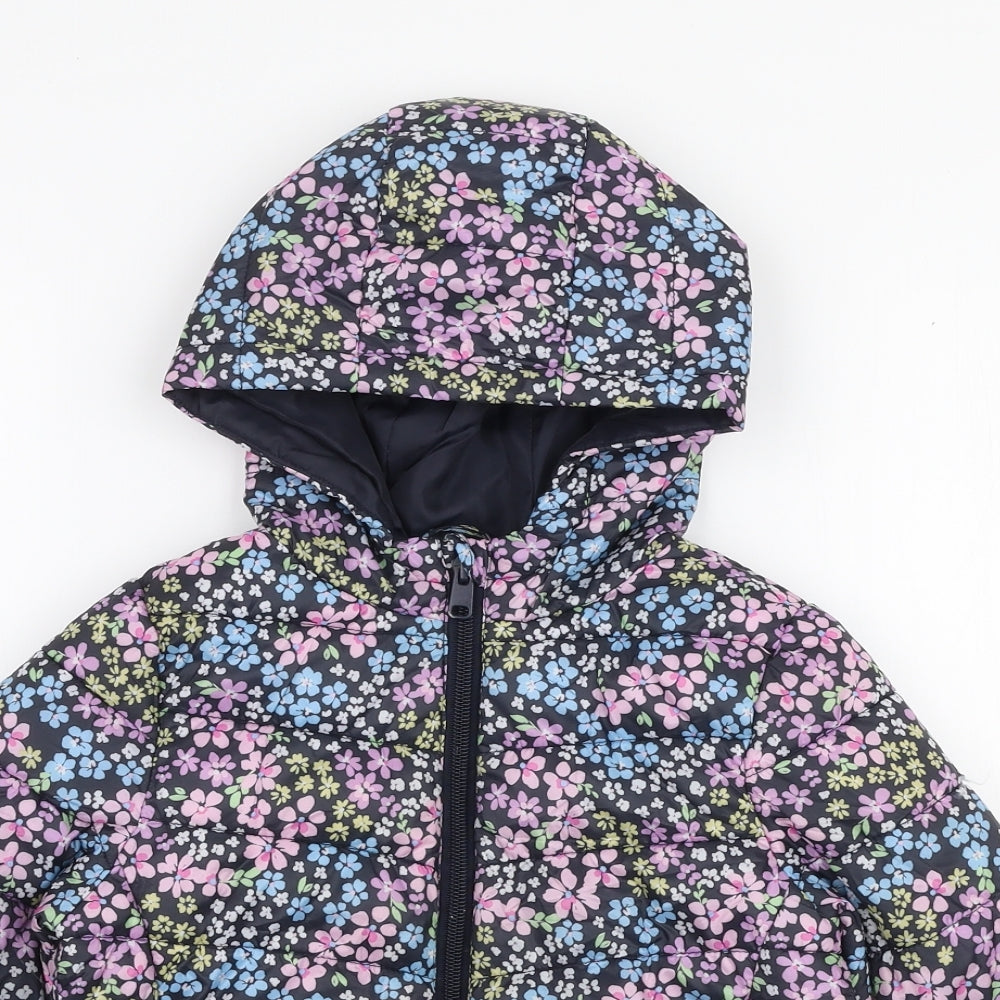 Primark Girls Multicoloured Floral  Puffer Jacket Coat Size 5-6 Years  Zip