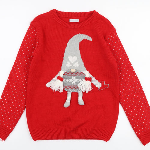 Matalan Girls Red Round Neck  Acrylic Pullover Jumper Size 11 Years  Pullover - Christmas