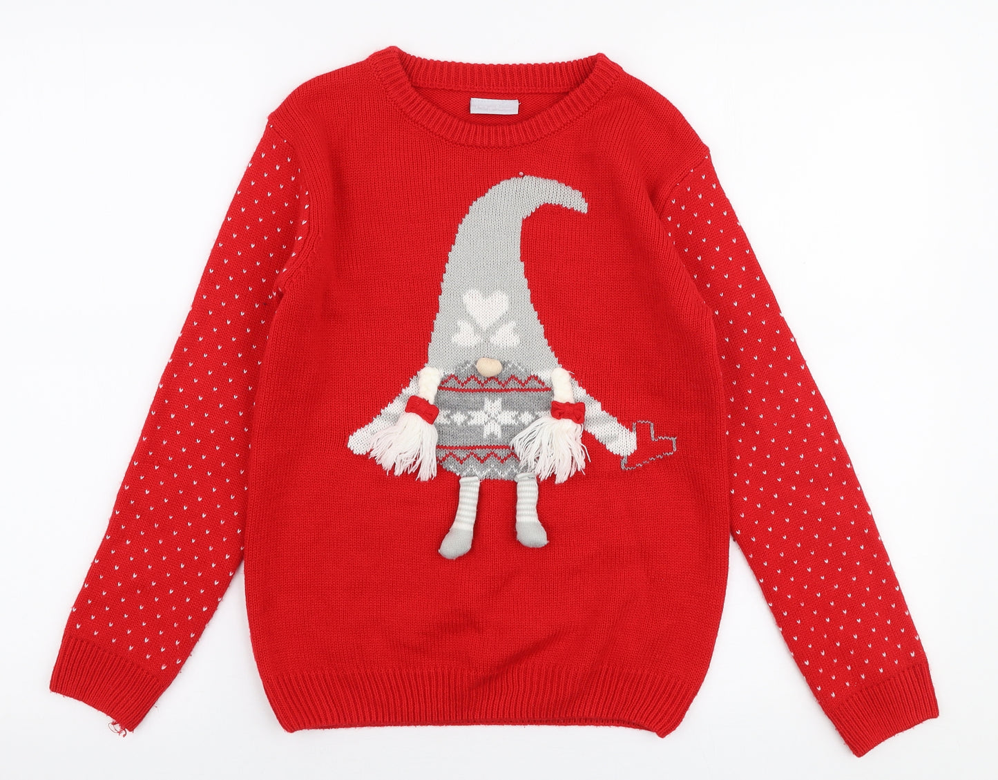 Matalan Girls Red Round Neck  Acrylic Pullover Jumper Size 11 Years  Pullover - Christmas