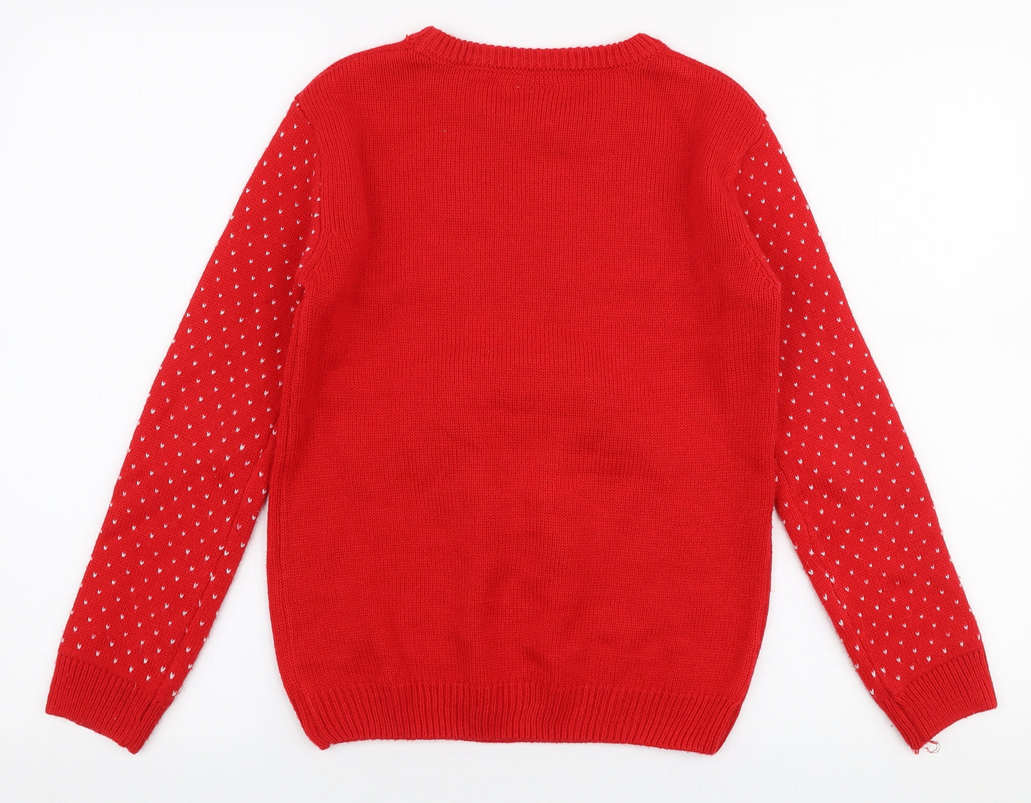 Matalan Girls Red Round Neck  Acrylic Pullover Jumper Size 11 Years  Pullover - Christmas