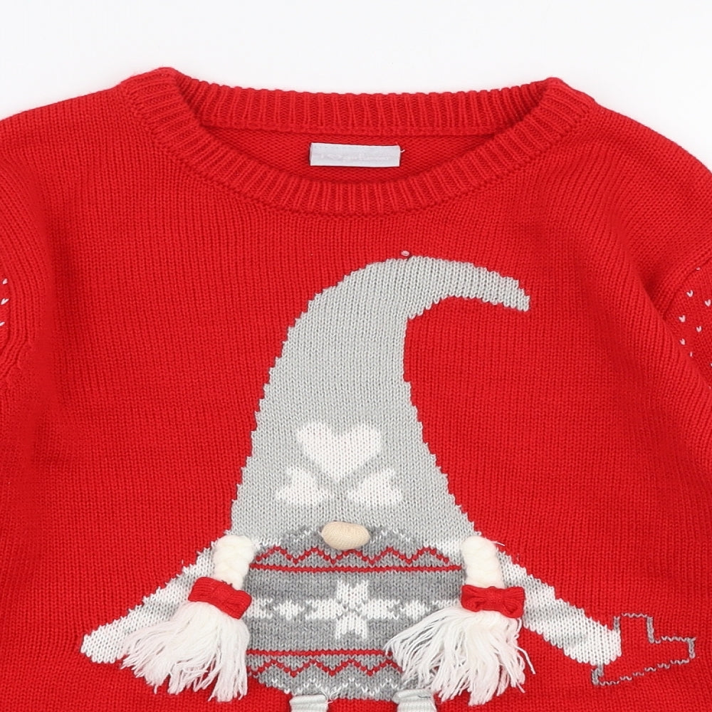 Matalan Girls Red Round Neck  Acrylic Pullover Jumper Size 11 Years  Pullover - Christmas