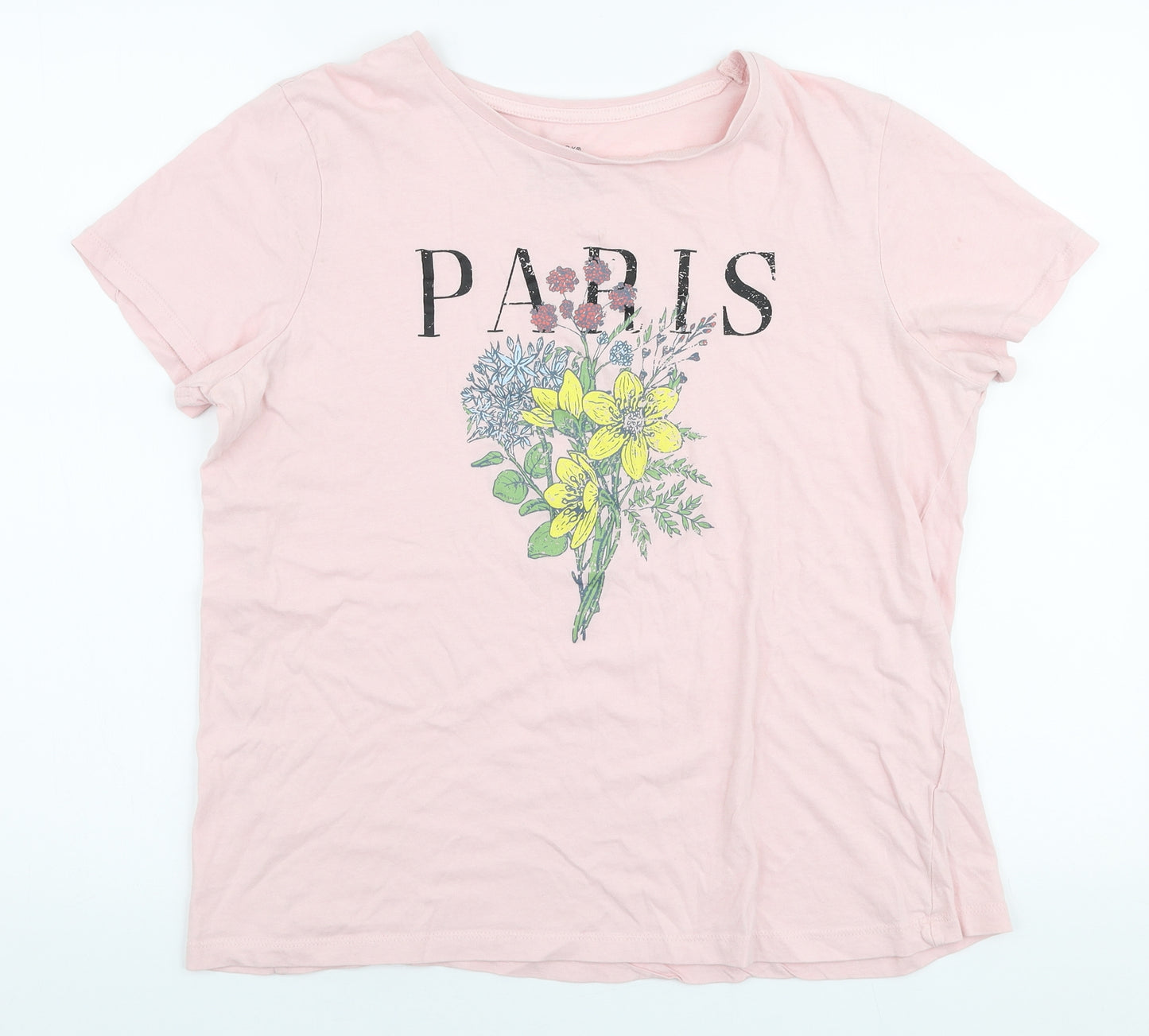 Primark Womens Pink  100% Cotton Jersey T-Shirt Size M Round Neck - Paris