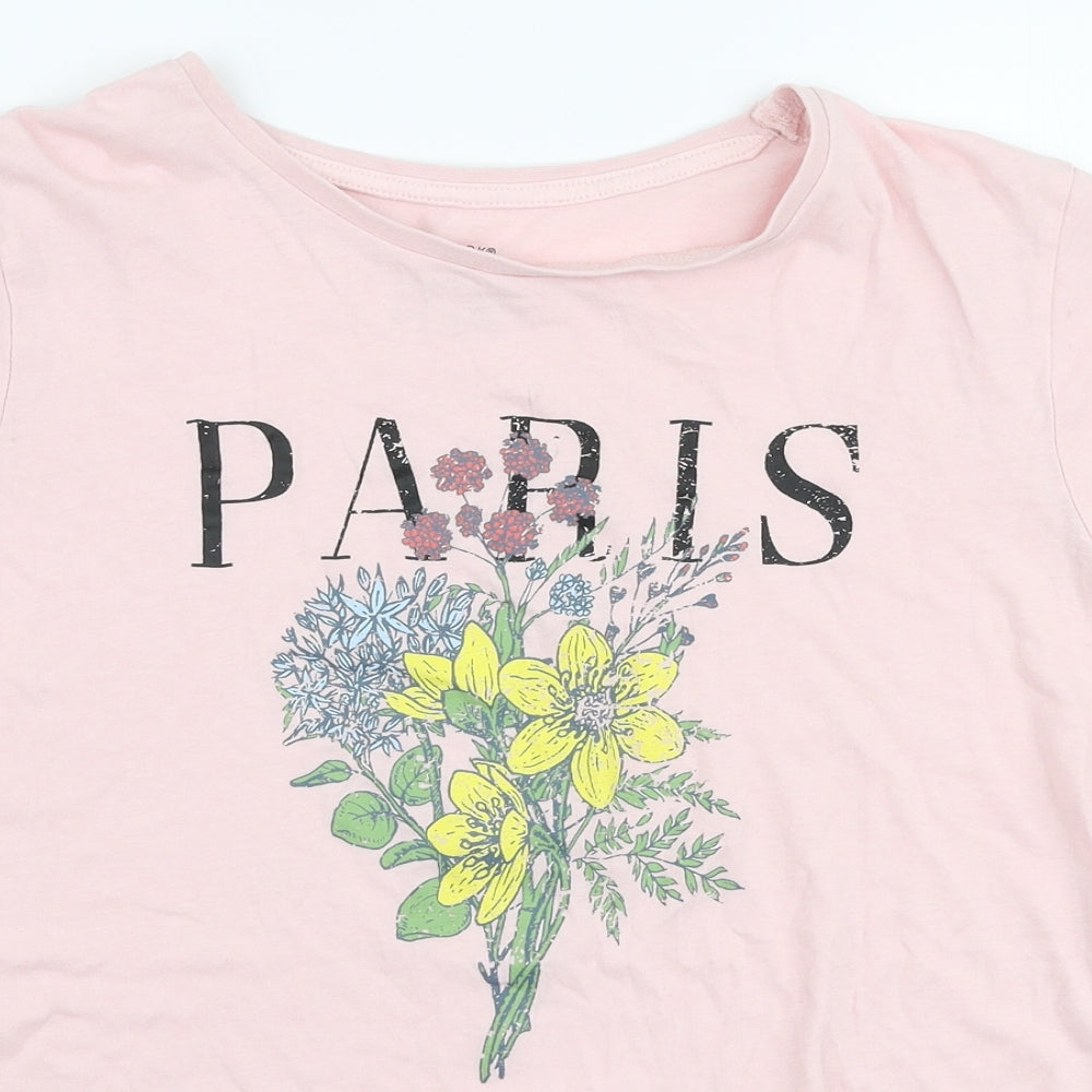 Primark Womens Pink  100% Cotton Jersey T-Shirt Size M Round Neck - Paris