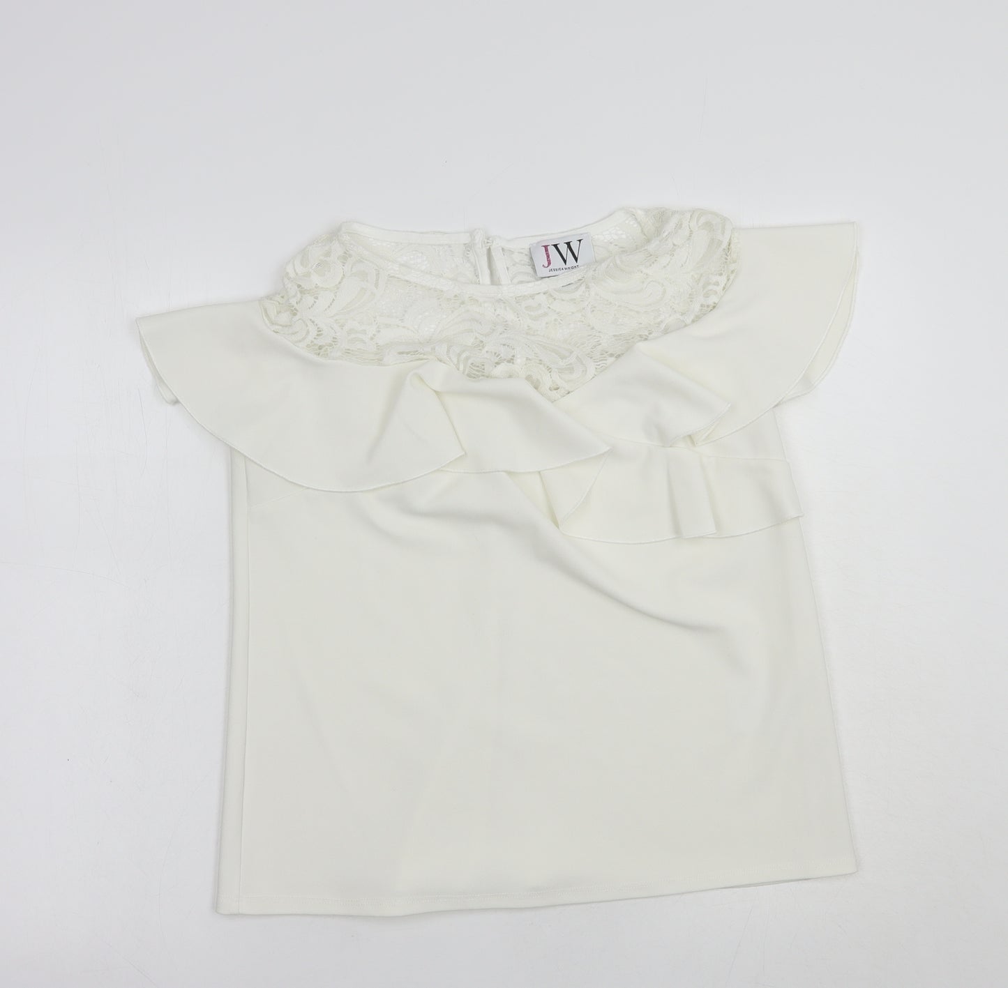 Jessica Wright Womens White  Polyester Basic Blouse Size 12 Round Neck - Lace Detail