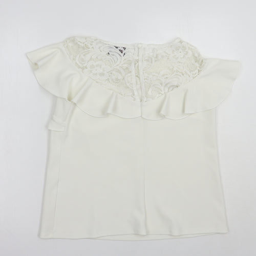 Jessica Wright Womens White  Polyester Basic Blouse Size 12 Round Neck - Lace Detail