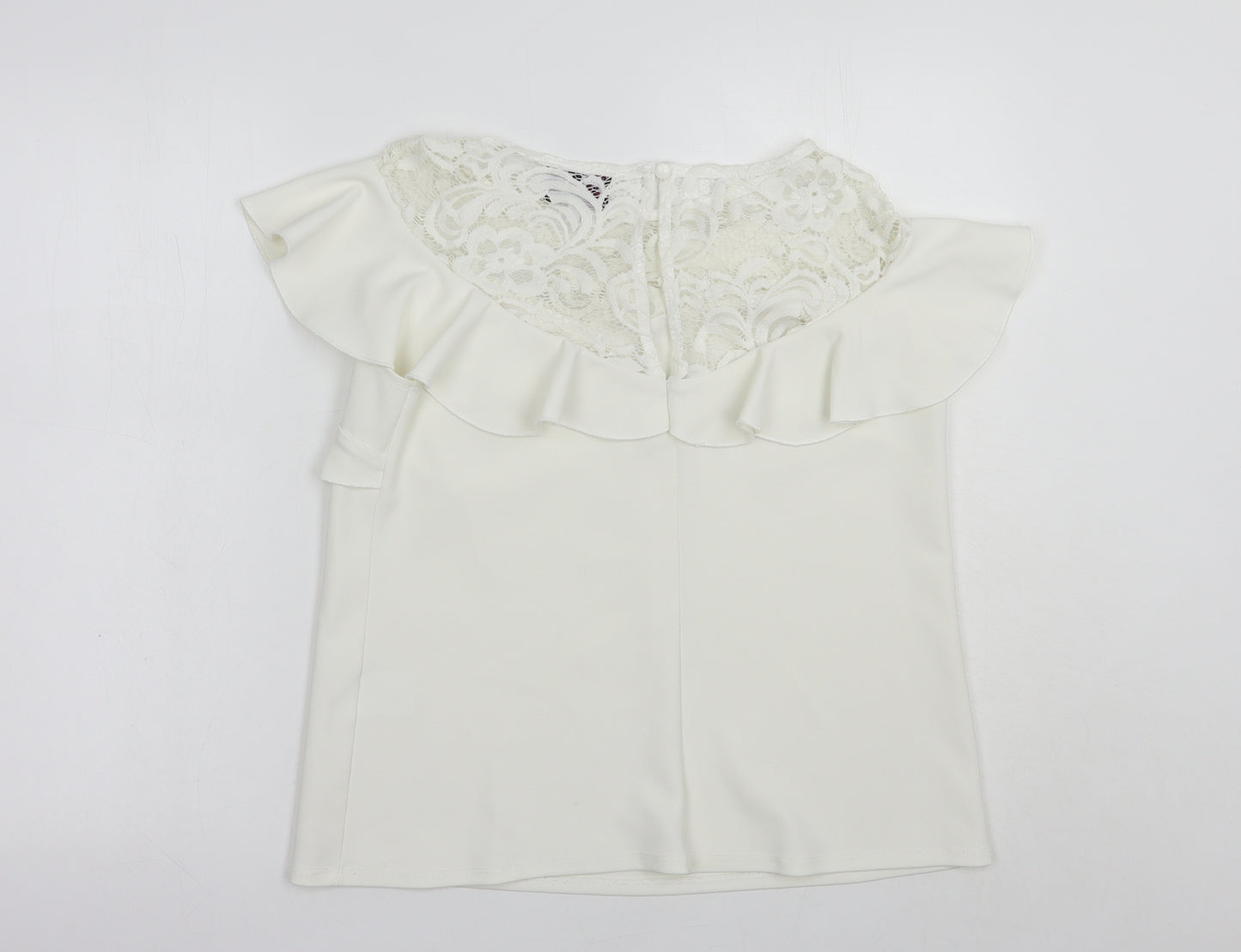 Jessica Wright Womens White  Polyester Basic Blouse Size 12 Round Neck - Lace Detail