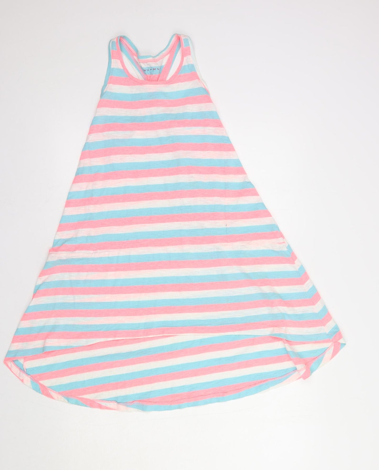 Nutmeg Girls White Striped Cotton Tank Dress  Size 7-8 Years  Scoop Neck Pullover