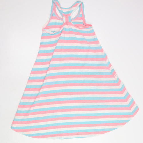 Nutmeg Girls White Striped Cotton Tank Dress  Size 7-8 Years  Scoop Neck Pullover