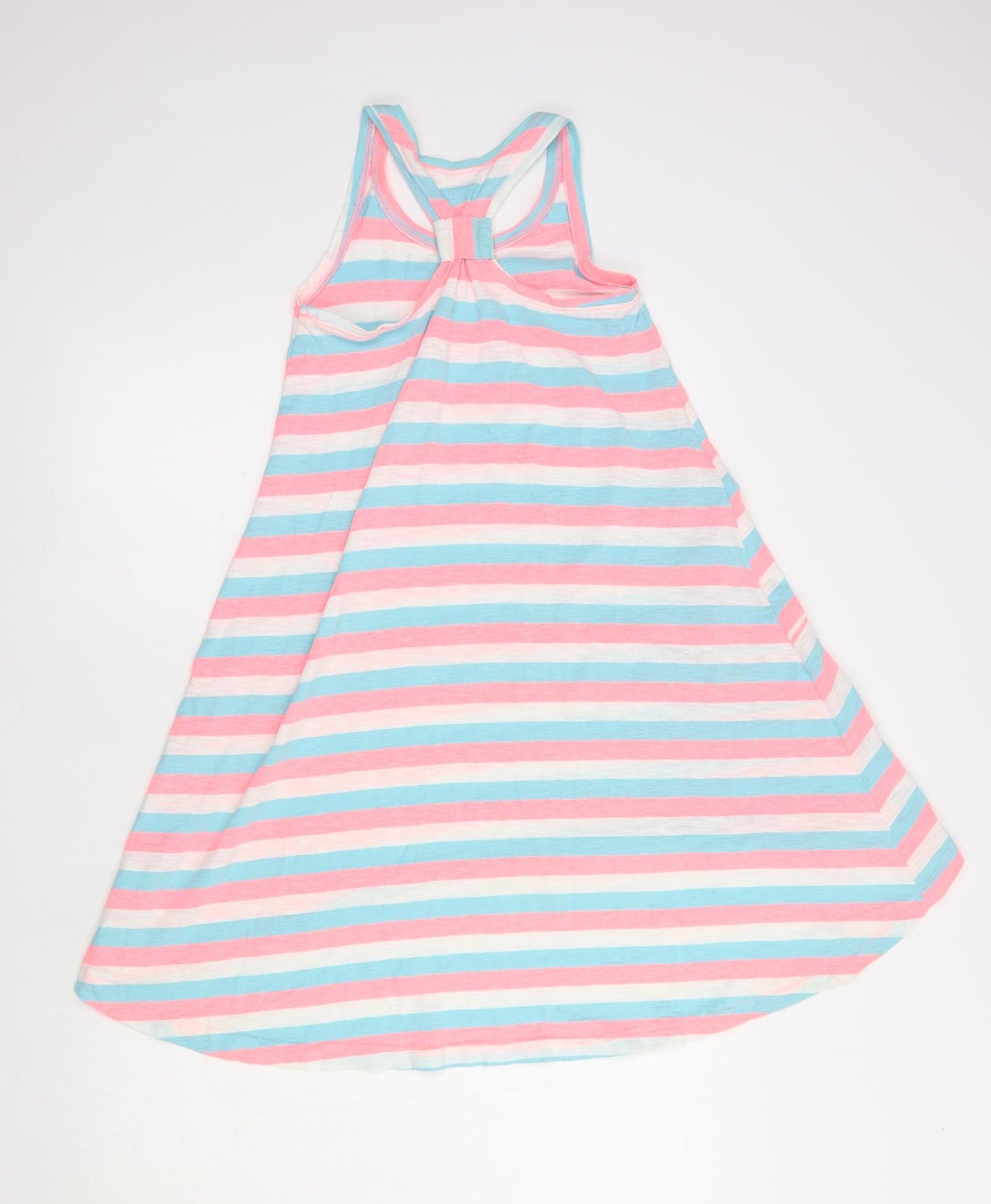 Nutmeg Girls White Striped Cotton Tank Dress  Size 7-8 Years  Scoop Neck Pullover
