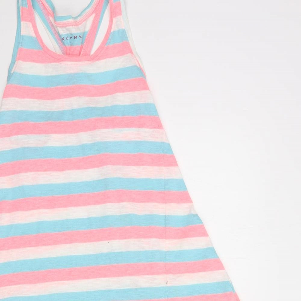 Nutmeg Girls White Striped Cotton Tank Dress  Size 7-8 Years  Scoop Neck Pullover