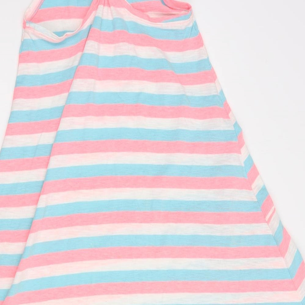 Nutmeg Girls White Striped Cotton Tank Dress  Size 7-8 Years  Scoop Neck Pullover