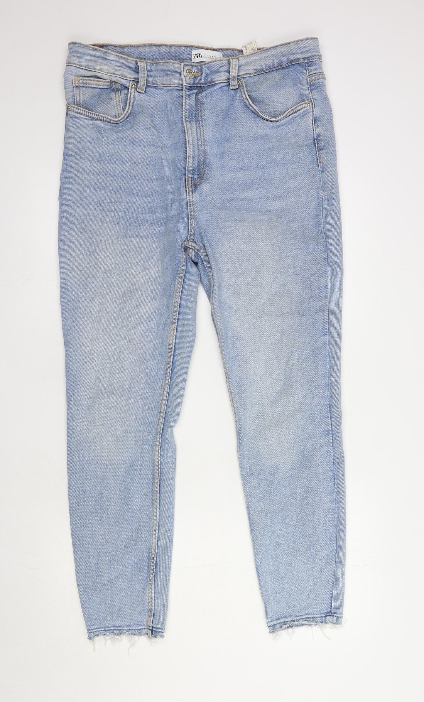 Zara Womens Blue  Cotton Tapered Jeans Size 16 L29 in Regular Button