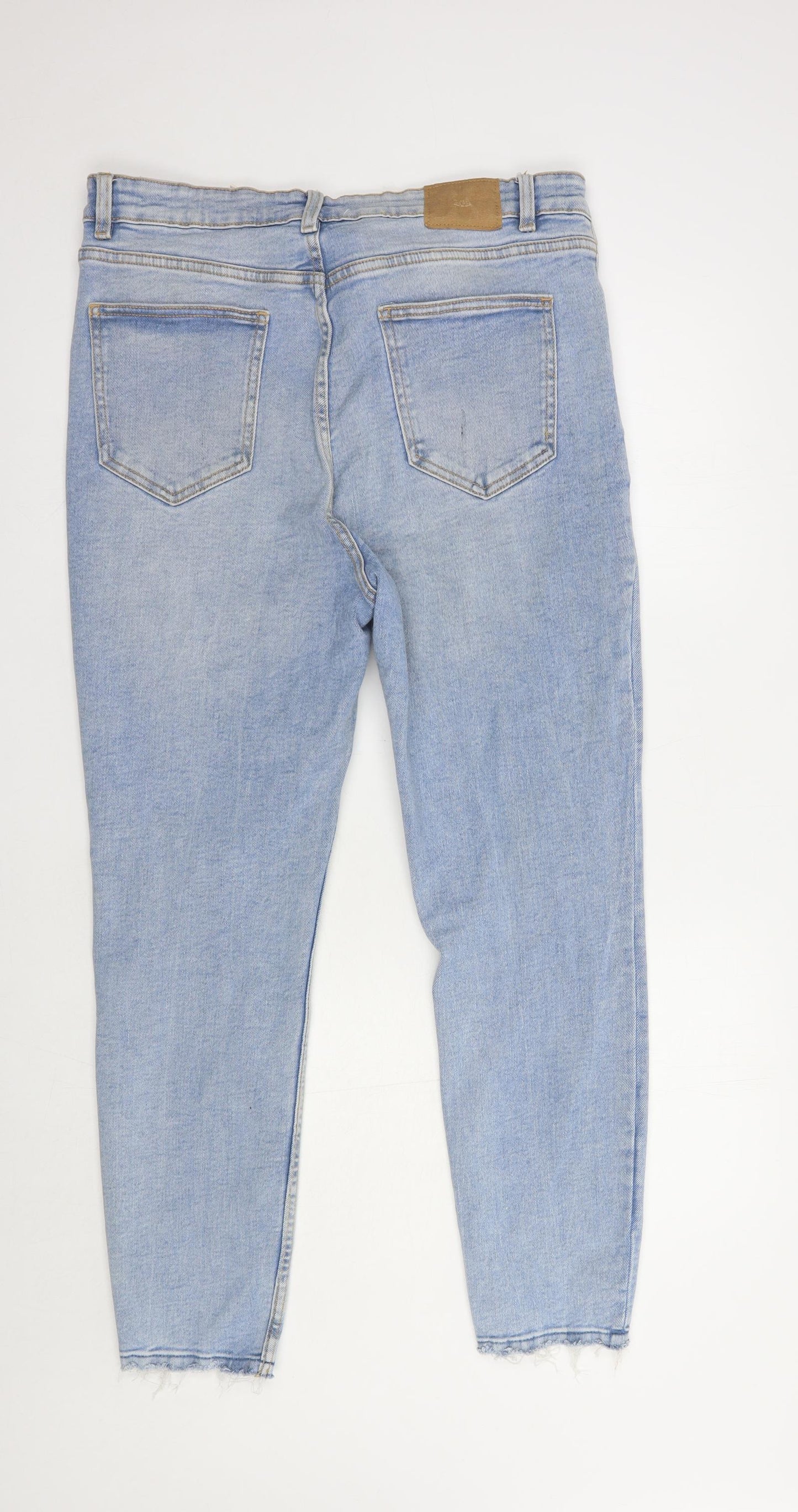 Zara Womens Blue  Cotton Tapered Jeans Size 16 L29 in Regular Button