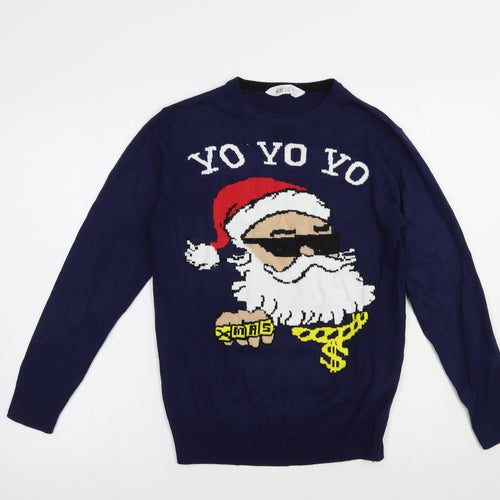 H&M Boys Blue Crew Neck  Acrylic Pullover Jumper Size 12-13 Years  Pullover - Christmas Jumper