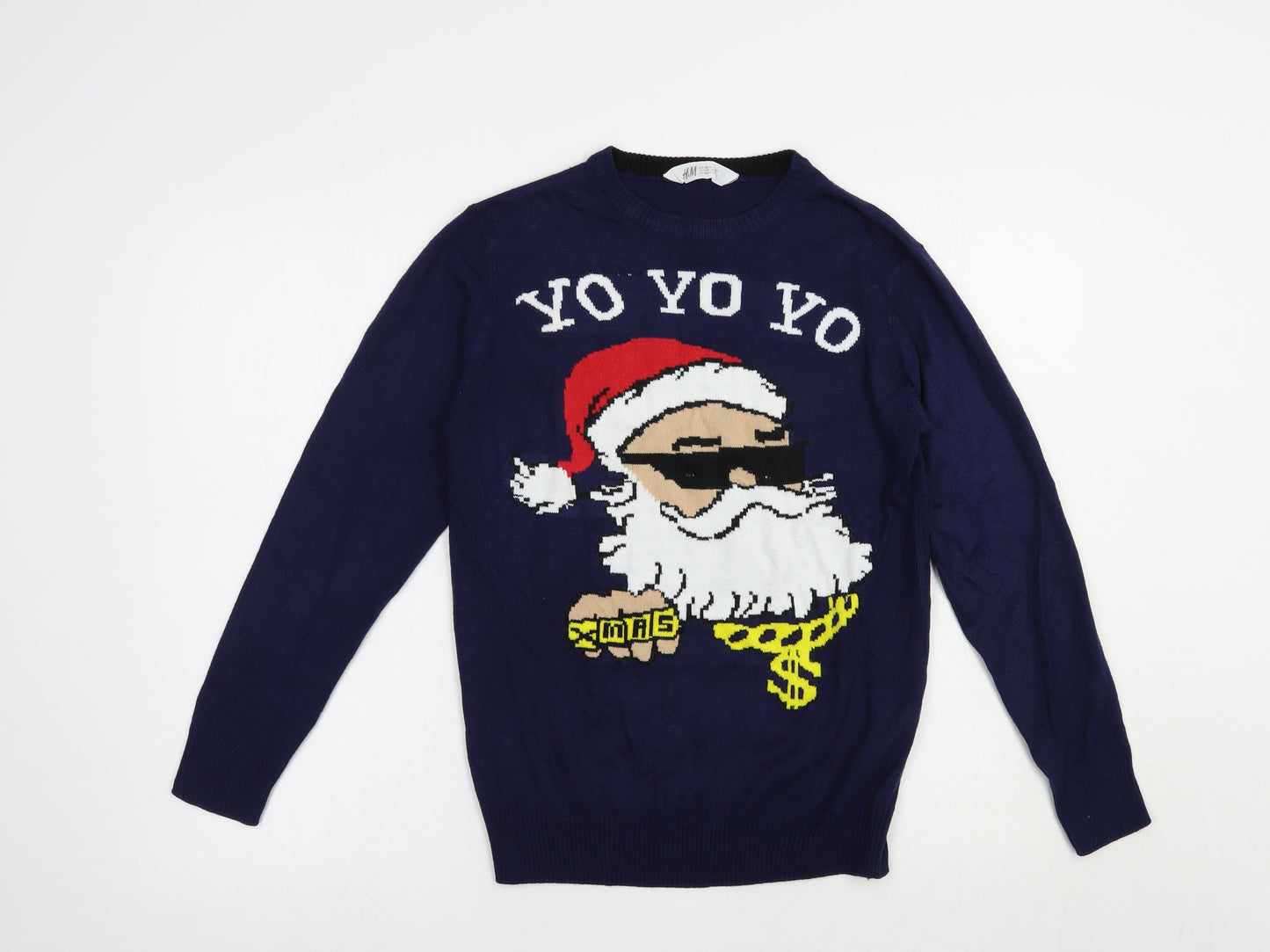 H&M Boys Blue Crew Neck  Acrylic Pullover Jumper Size 12-13 Years  Pullover - Christmas Jumper