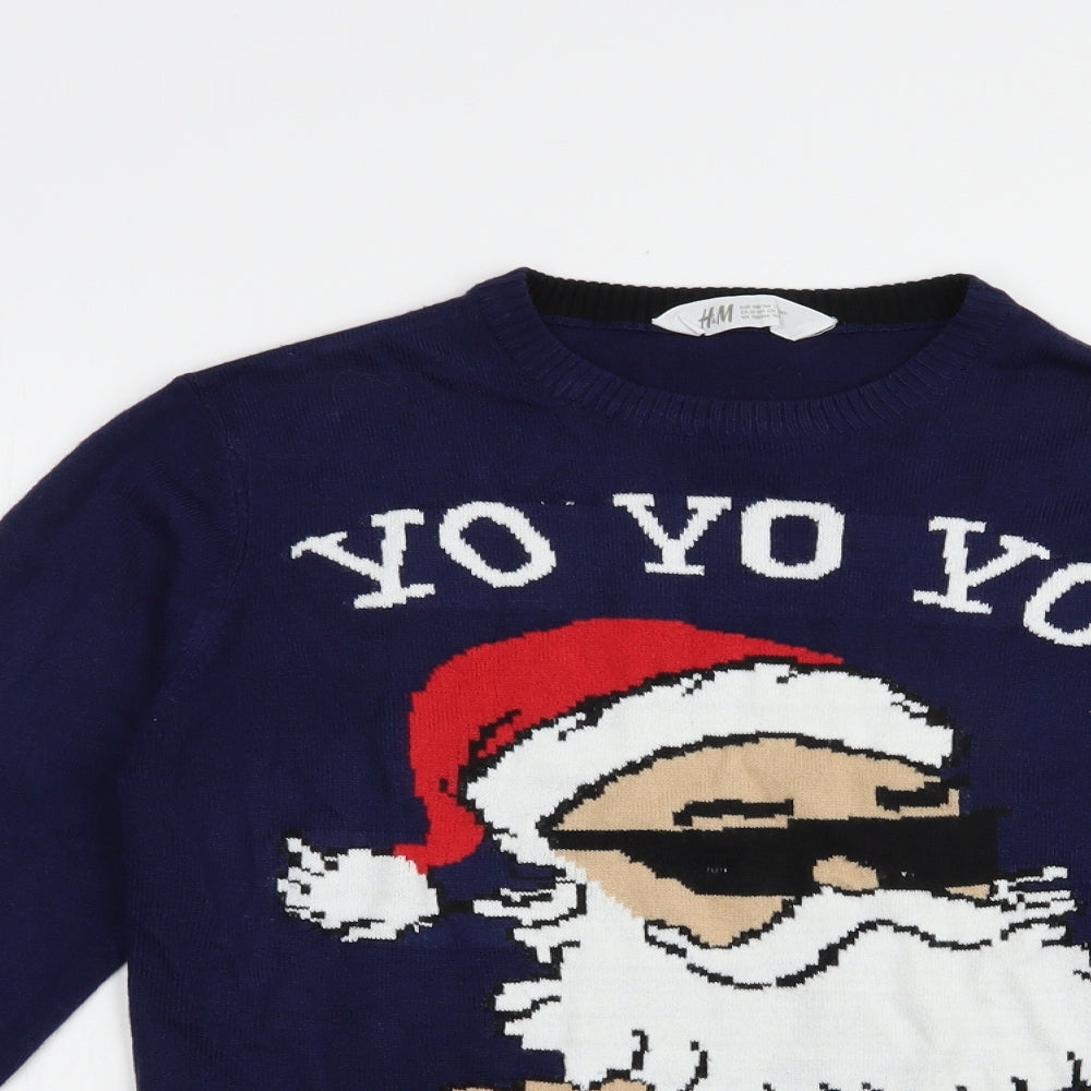 H&M Boys Blue Crew Neck  Acrylic Pullover Jumper Size 12-13 Years  Pullover - Christmas Jumper