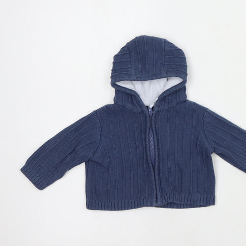 Mothercare Baby Blue  Cotton Full Zip Jumper Size 0-3 Months  Zip