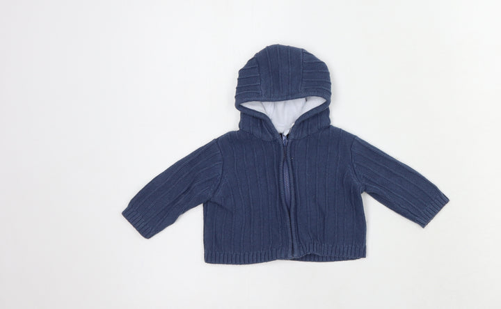 Mothercare Baby Blue Cotton Full Zip Jumper Size 0-3 Months Zip
