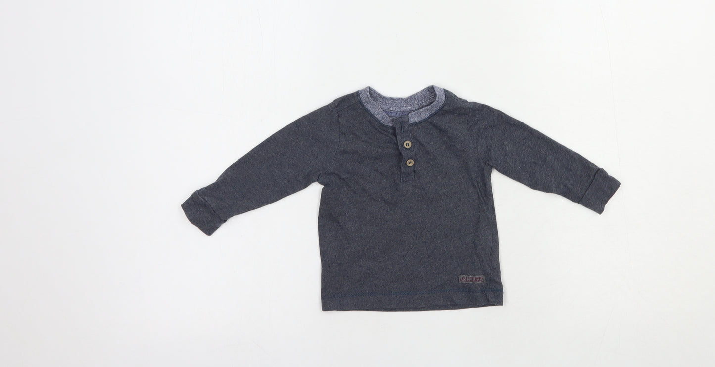 Mothercare Baby Blue  Cotton Basic T-Shirt Size 6-9 Months Henley Button