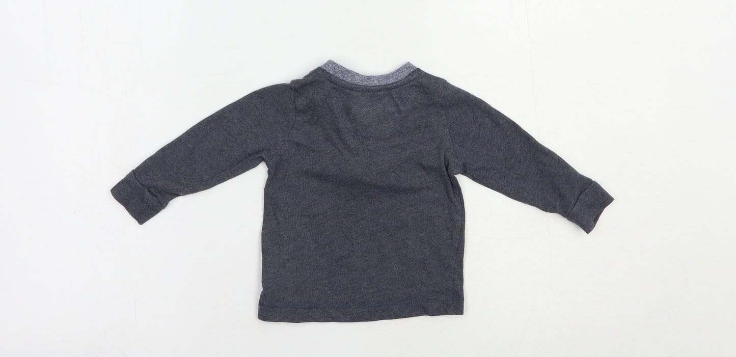 Mothercare Baby Blue  Cotton Basic T-Shirt Size 6-9 Months Henley Button