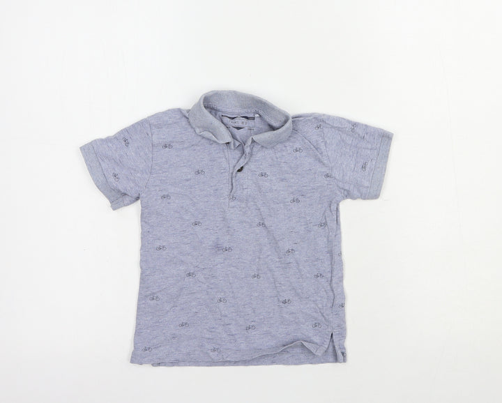 NEXT Boys Blue Geometric Cotton Basic Polo Size 2-3 Years Collared Button