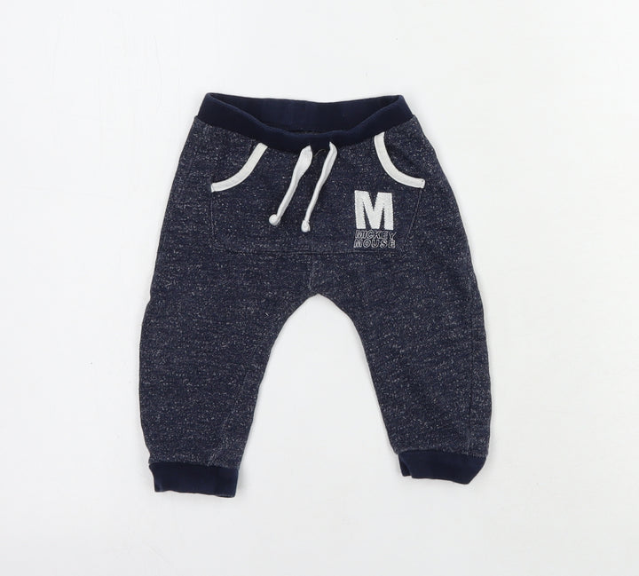 Disney Baby Baby Blue Cotton Jogger Trousers Size 6-9 Months Drawstring