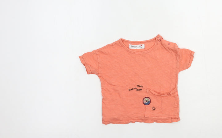 Babaluno Baby Orange  Cotton Pullover T-Shirt Size 6-9 Months Crew Neck Snap